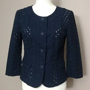 Hilfiger Navy Blazer Eyelet Fabric Button Front, Size - Small‎
